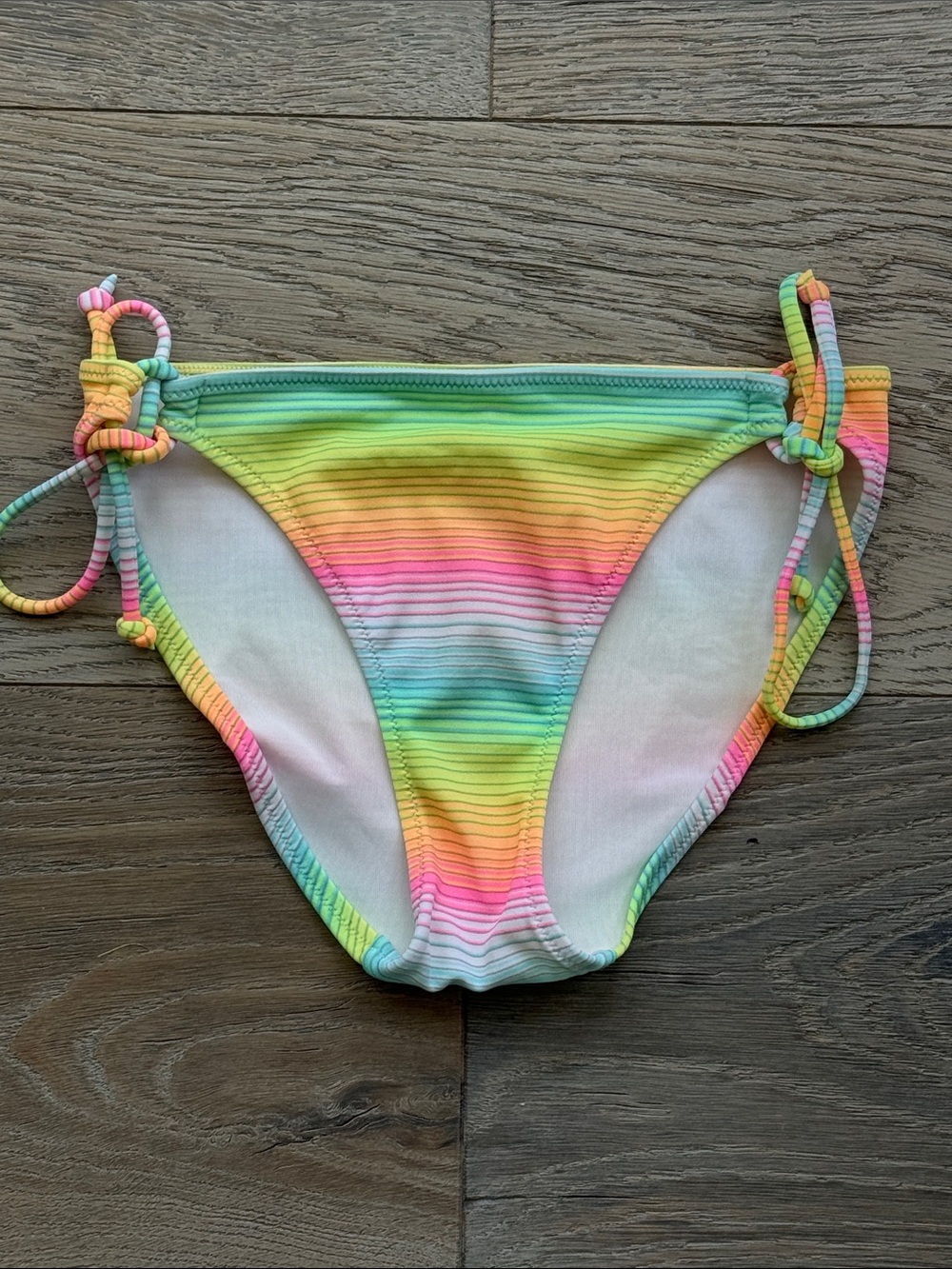 Victoria’s Secret Pastel Rainbow Stripe Side-Tie Lined  Y2K Bikini Bottom -XS